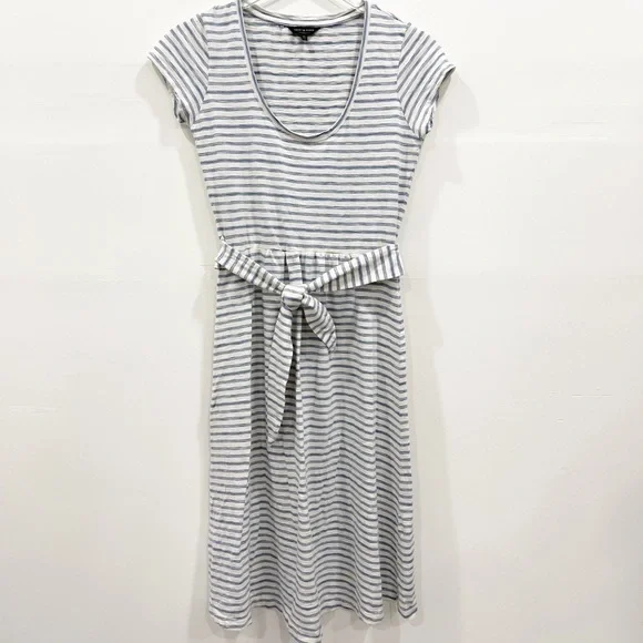 Lucky Brand Scoop Neck Dress Stripe Tie-Waist Blue - Picture 2 of 9